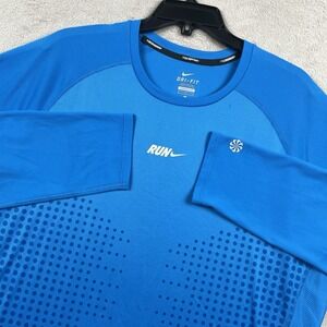 Nike Running Base Layer Shirt Mens XL Blue Polka Dot Pattern Long Sleeve Dri Fit